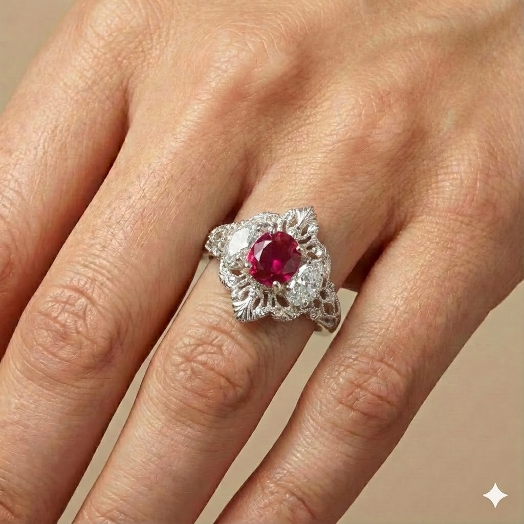 Platinum vintage art deco untreated ruby diamond ring 1.52ct GIA Cert 1920’s