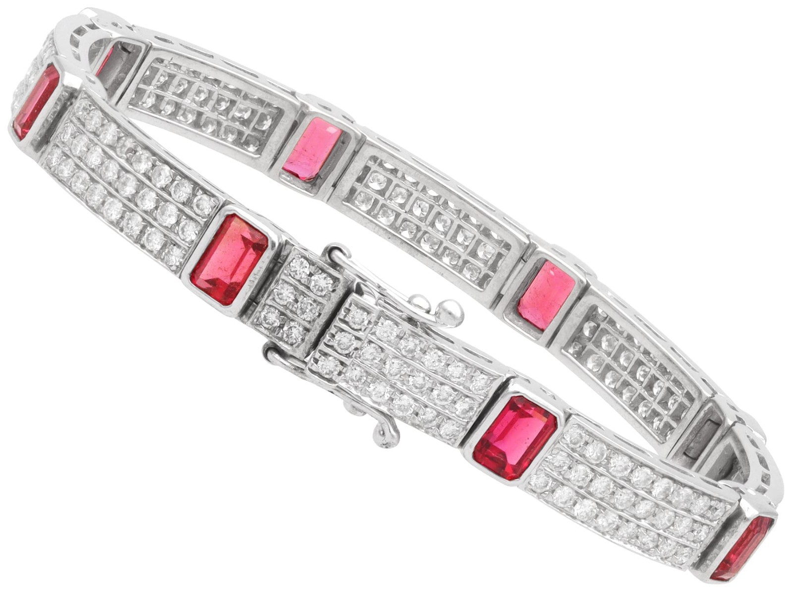 7.80Ct Pink Tourmaline and 6.72Ct Diamond 18k White Gold Bracelet Circa 1990