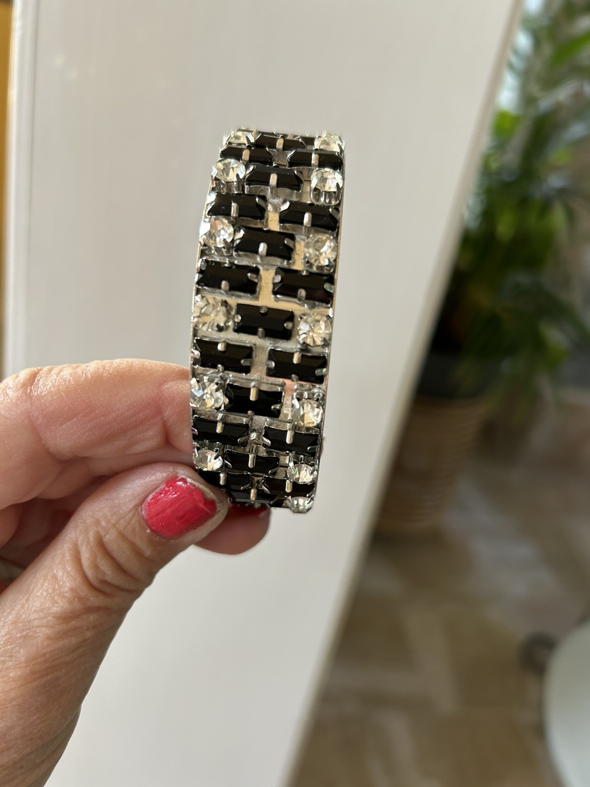 Vintage Metal Black And White Inlayed Enamel Bangles LOT OF 6 BANGLES