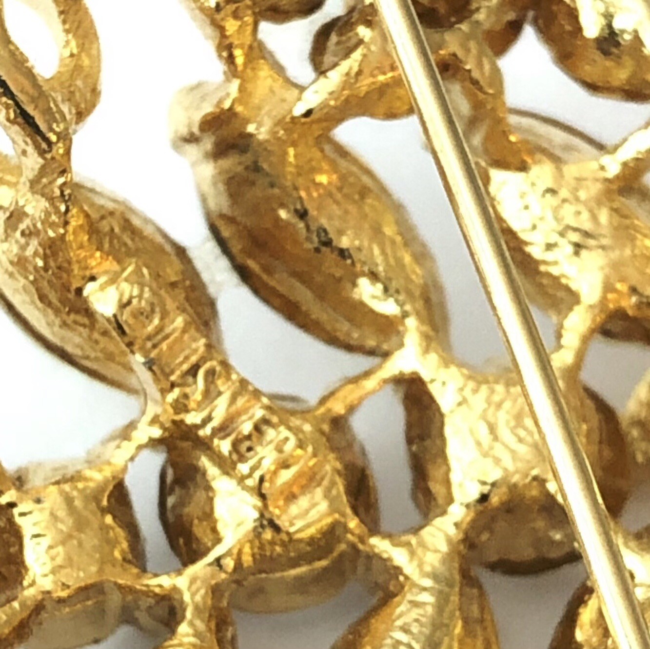 Signed Lisner Vintage 1960s Gold And Crystal Brooch Leaf, Grape Leaf Pin