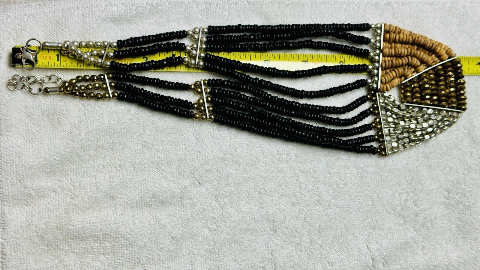 Black Brown White Bead Multi Strand Cleopatra Style Collar Necklace n980