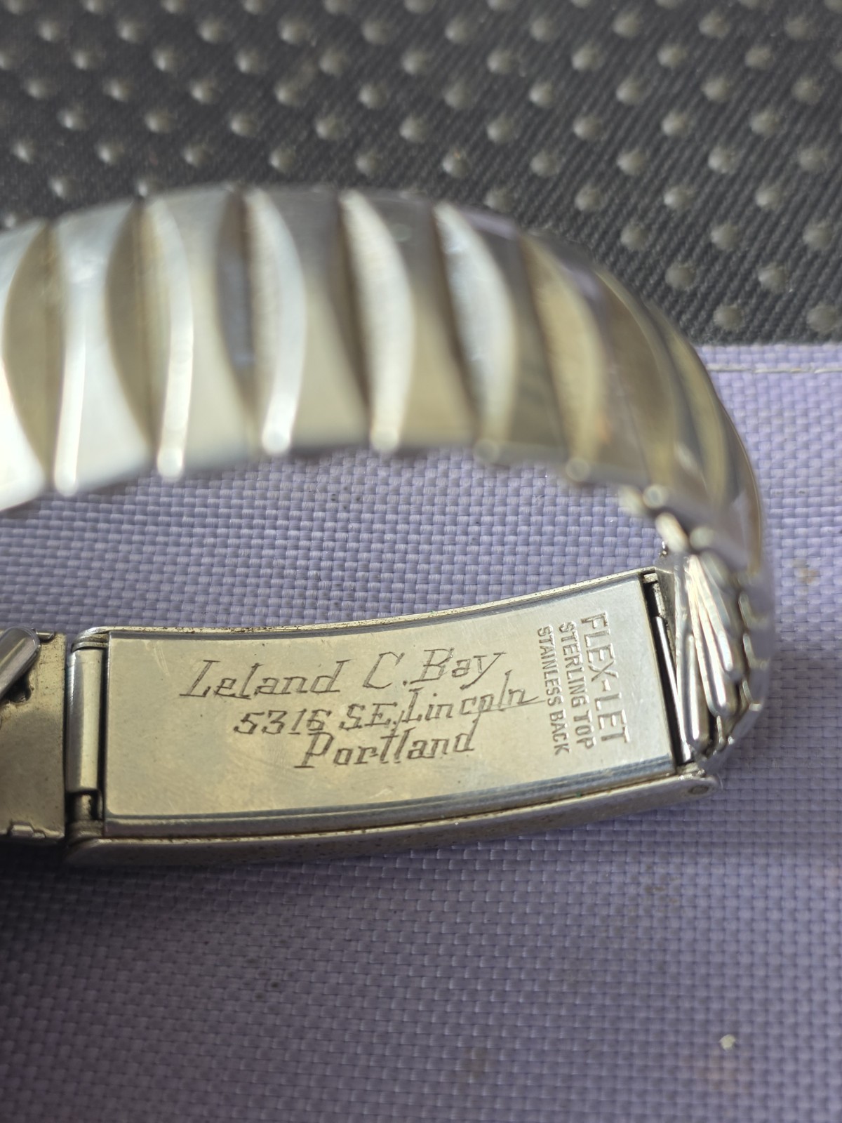 Vtg Sterling Silver Top Flex-Let engraved Lee Picture Bracelet Pre Owned #H
