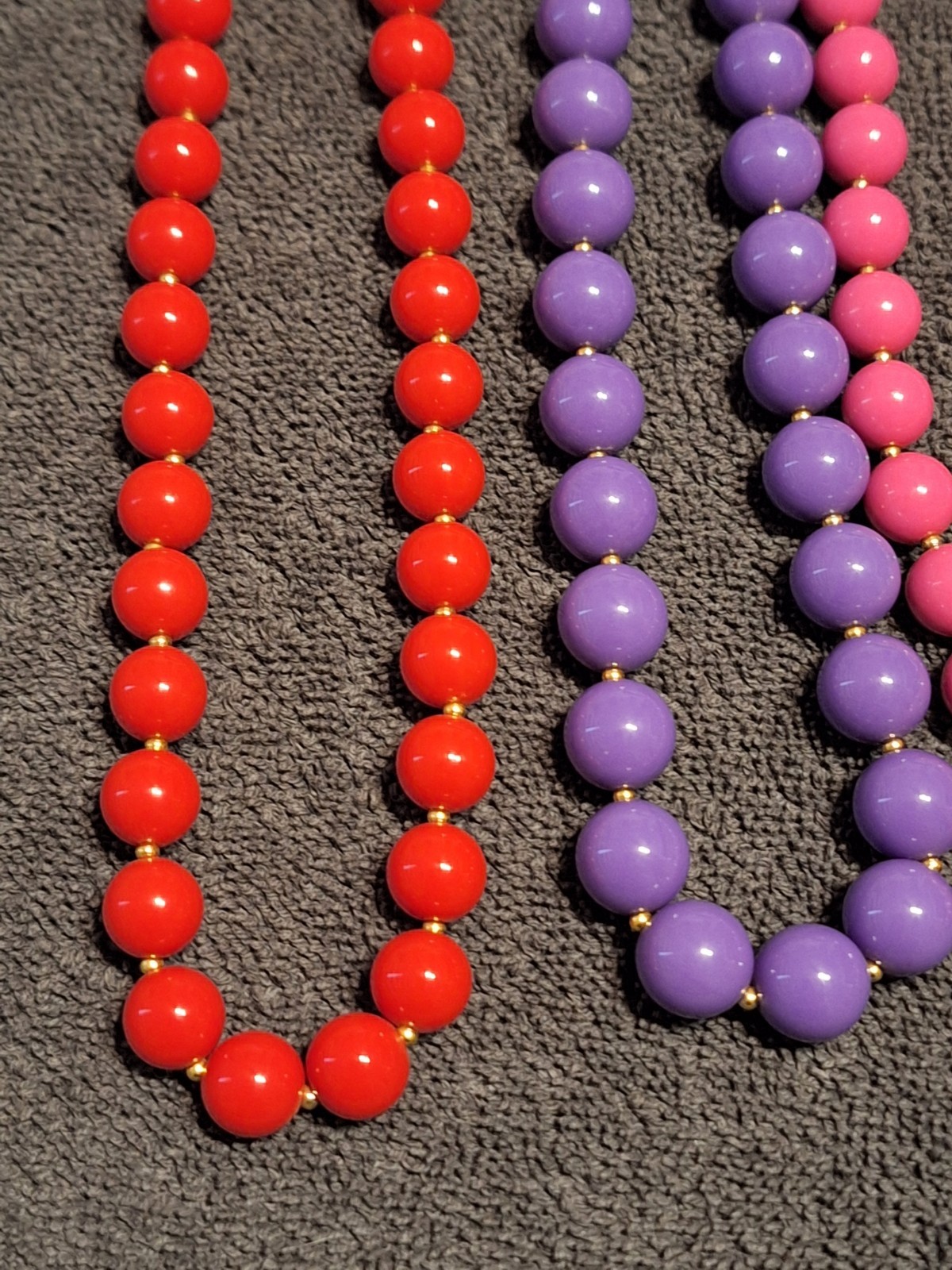 Vintage Lot Of 5 Beaded Costume Necklaces Various Lengths Purple Pink Red