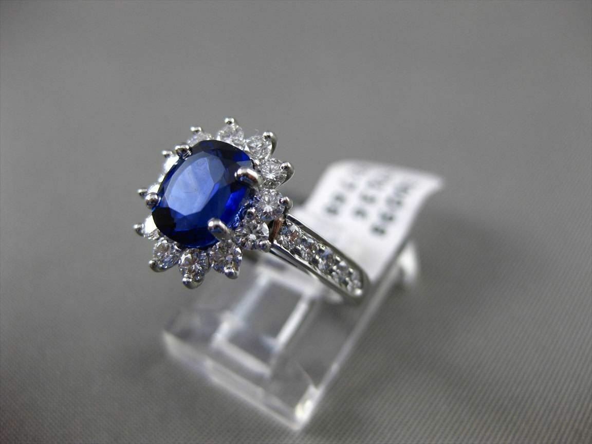 ESTATE 2.41CT DIAMOND & AAA SAPPHIRE PLATINUM DIANA ENGAGEMENT RING E/F VS/VVS