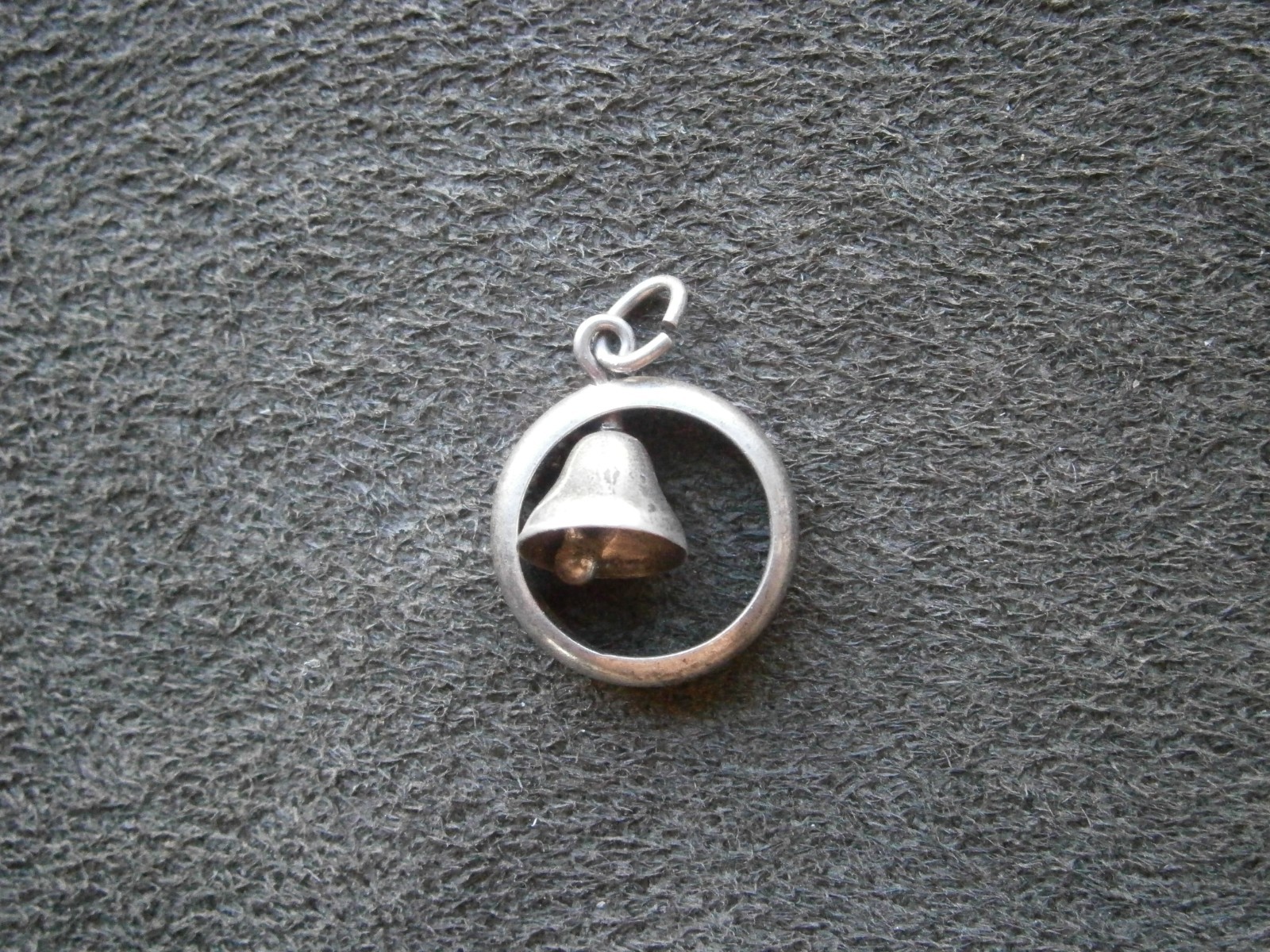 Bell Dangling in Circle Vintage 1940s Sterling Silver Bracelet Charm Pendant