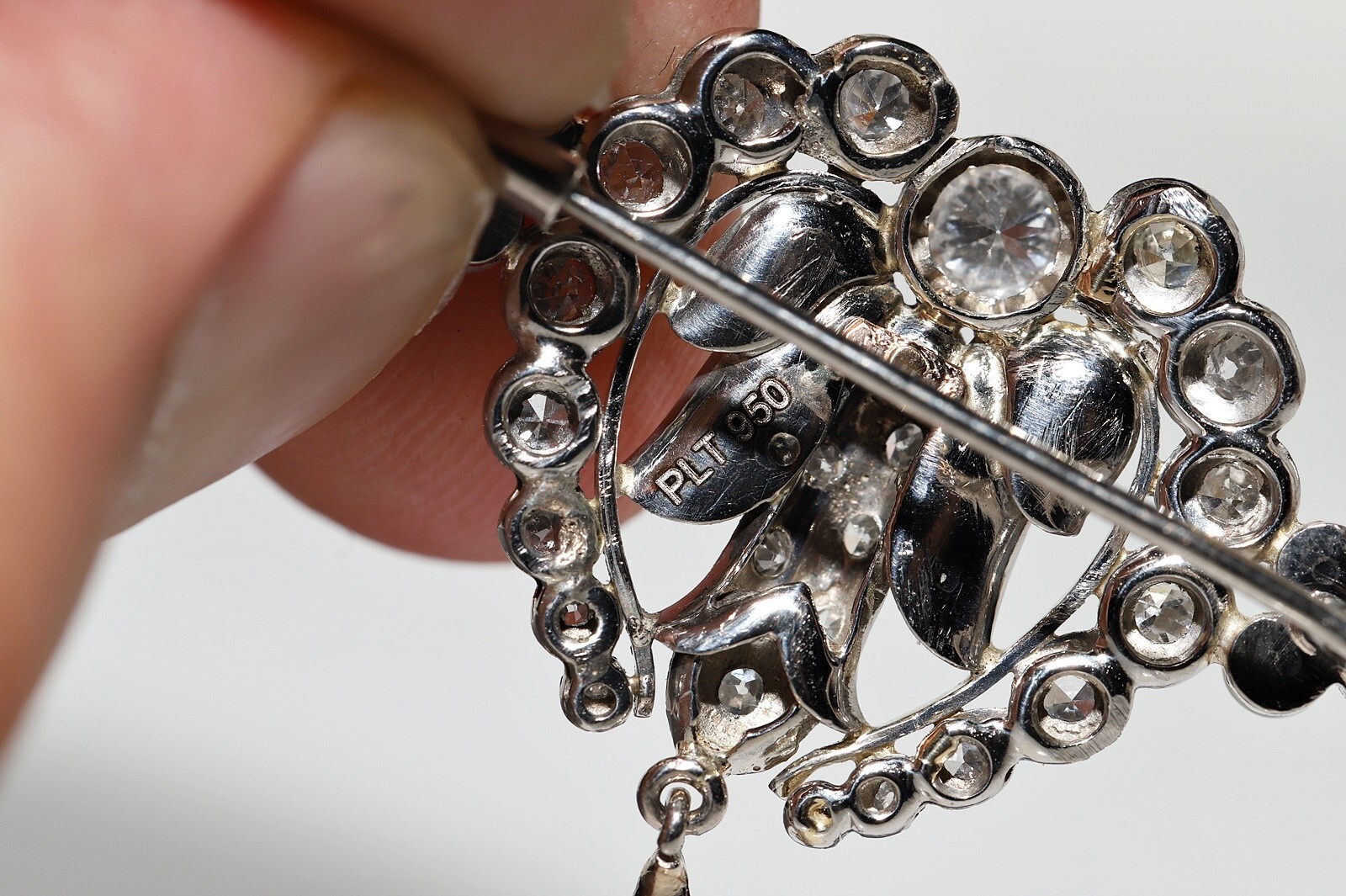 Antique Circa 1920s Platinum Art Deco Natural Diamond Decorated Brooch