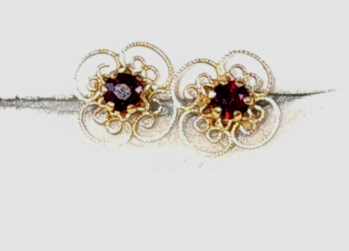 Vintage ING 12K Gold Filled Filigree earings, Smoky Quartz Retro Flower
