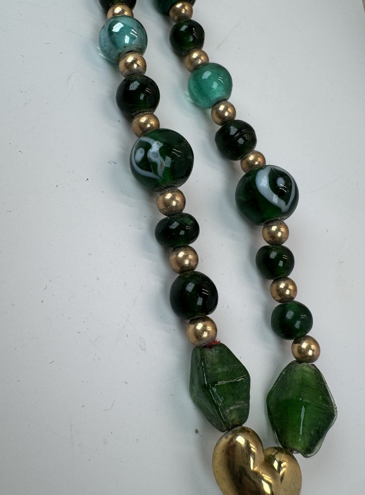 Lot Of 2 VTG Bead Necklaces – Purple Glass & Green Gold Tone Statement