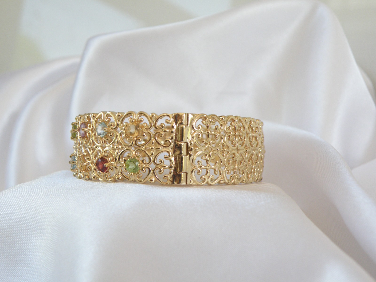 Sterling Silver 925 Gold on Natural Gemstone Statement Bracelet