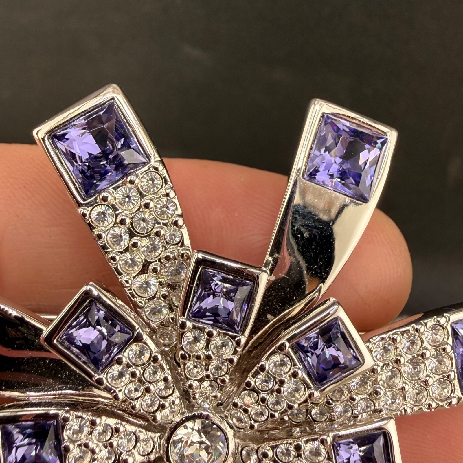 Vintage Swarovski Brooch Purple Starburst Silver Tone