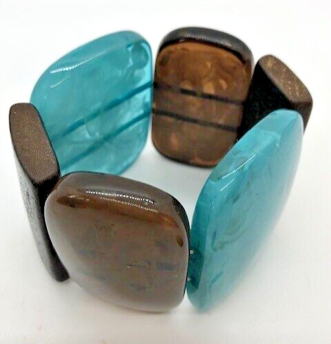Vintage Multicolor LUCITE and WOOD STRETCH BRACELET 60s 70s