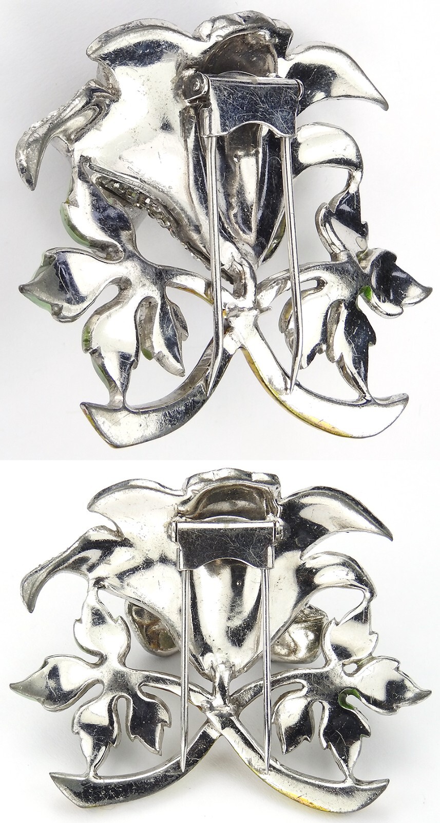 Dujay Pave and Metallic Enamel Orchid with Topaz Stamens Flower Pin Clip