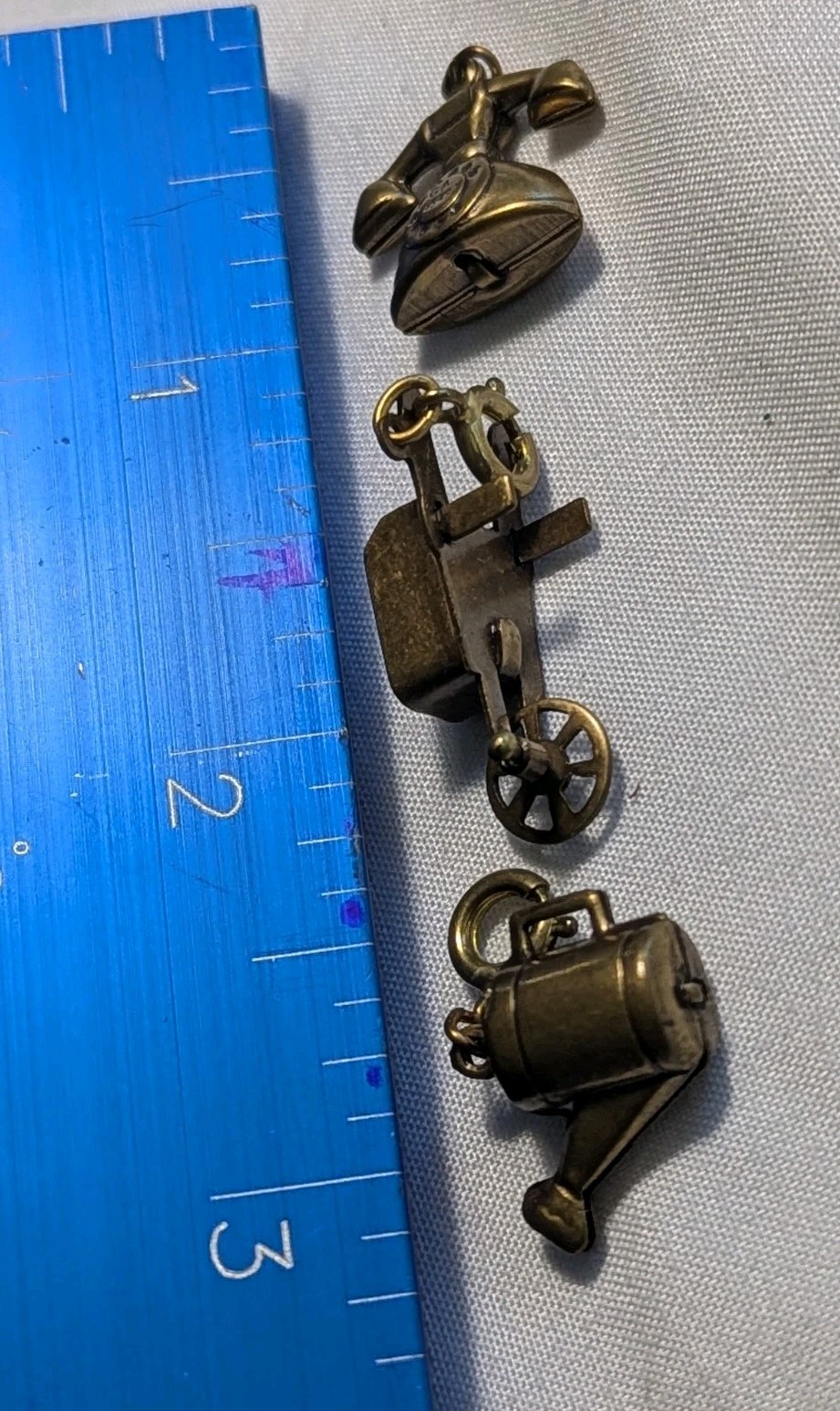 Vintage Brass Charms Telephone Wheelbarrow Watering Can Lot Of 3 Gardening