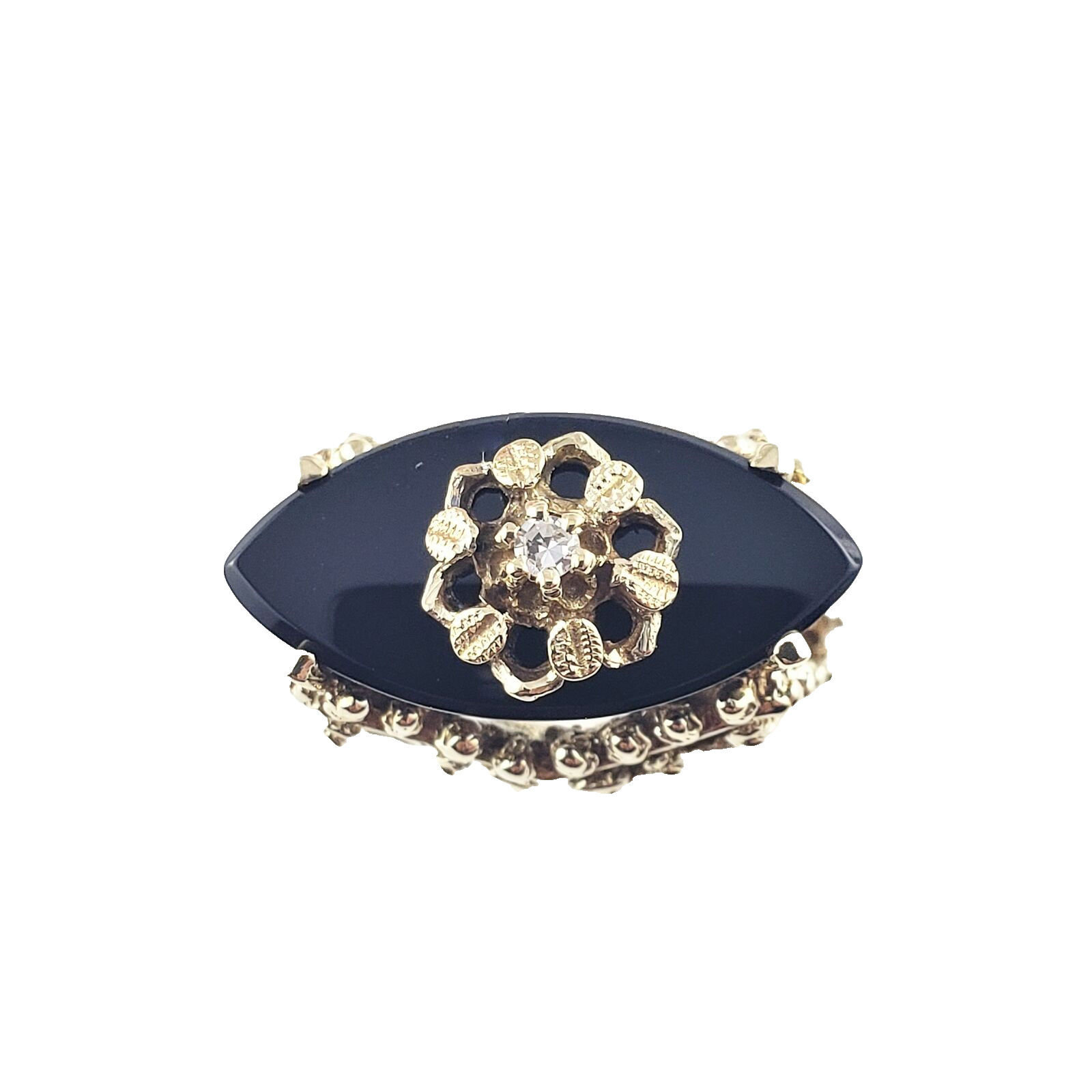 Vintage 14 Karat Yellow Gold Black Onyx and Diamond Ring Size 8.25 #8301