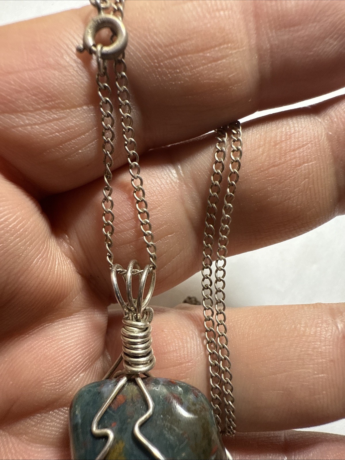 Necklace Bloodstone Big 25ct Solitaire Vintage Sterling Silver 18” Chain