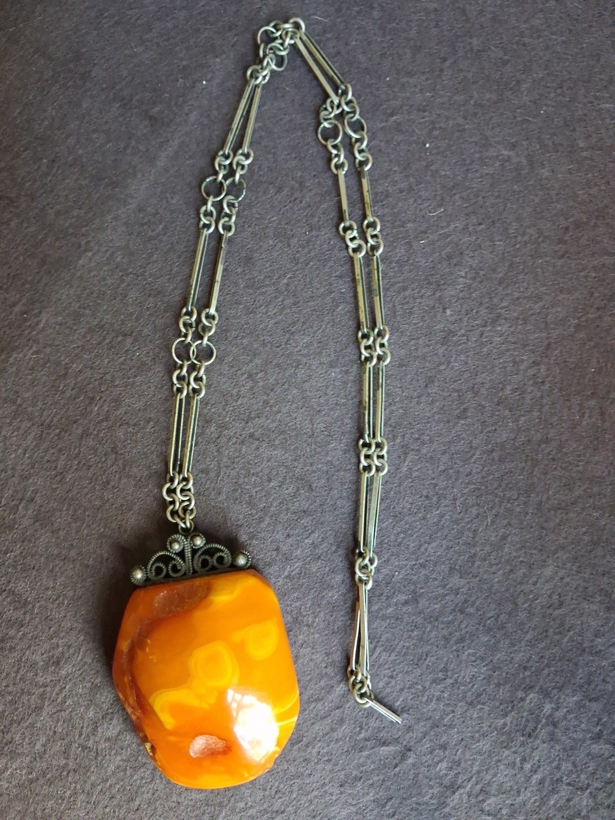 Vintage Egg Yolk Baltic Amber Large Nugget Necklace