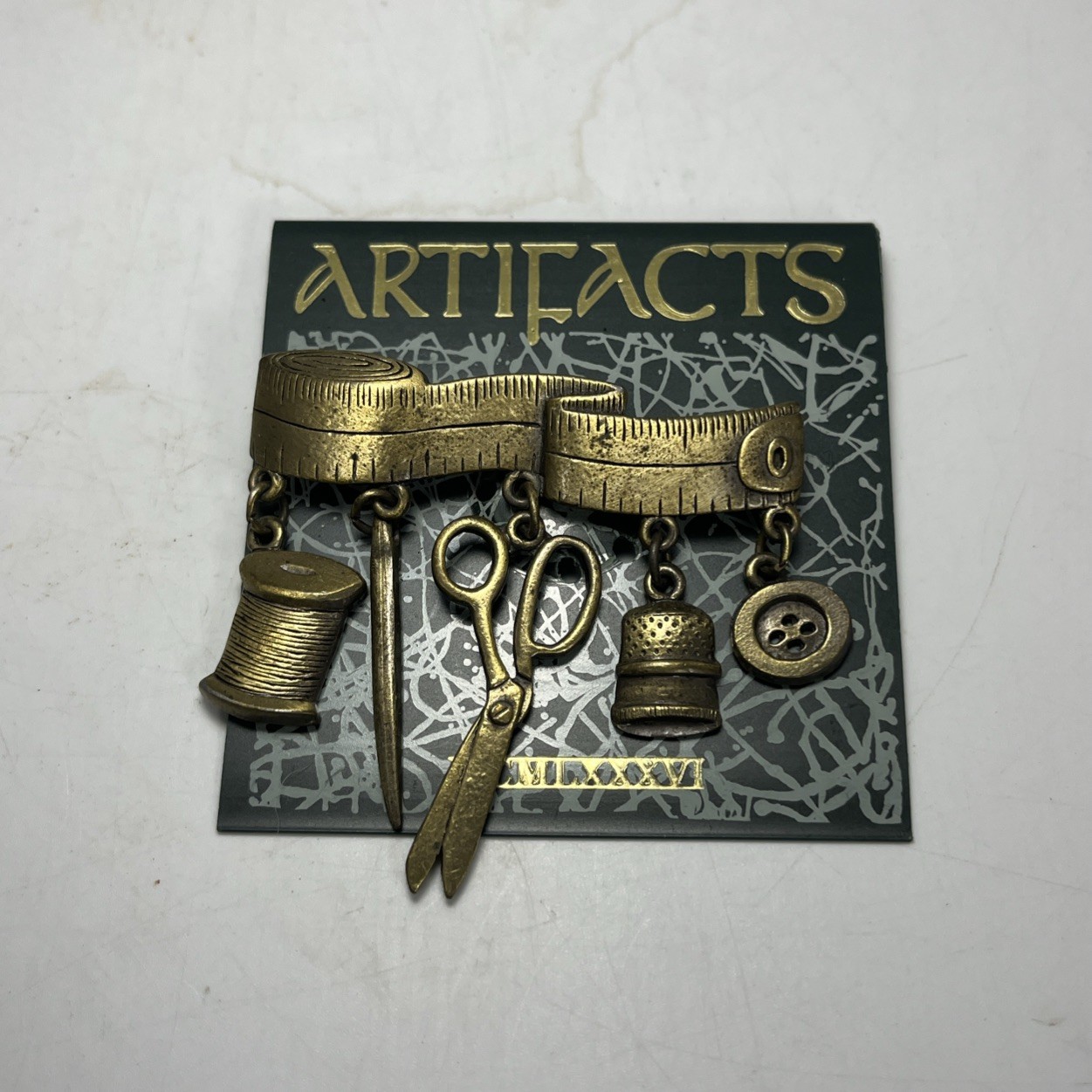 Vtg ARTIFACTS Sewing Tailor Tools Measuring Tape Thimble Thread Brooch Pin New