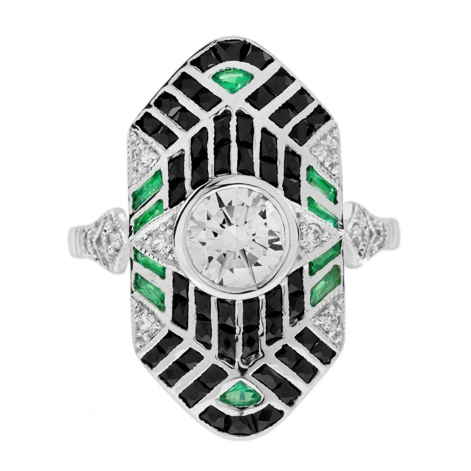 Vintage Art Deco Style Lab Created Diamond Engagement 14K White Gold Finish Ring