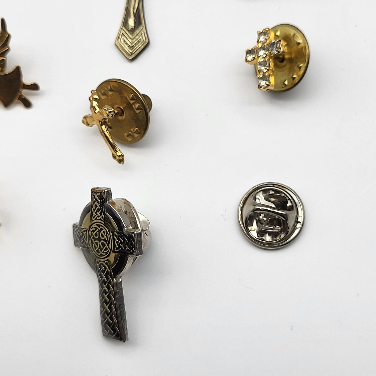 Vintage Christian Jewelry lit Angel pin Cross Pin Pendant Tie tacks lapel pins
