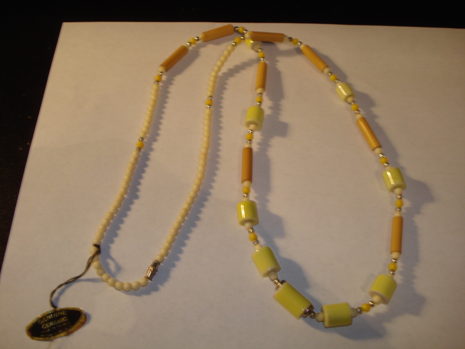 Vintage Yellow Green Ceramic n Wood Beads Necklace Taiwan Never Worn! 30″