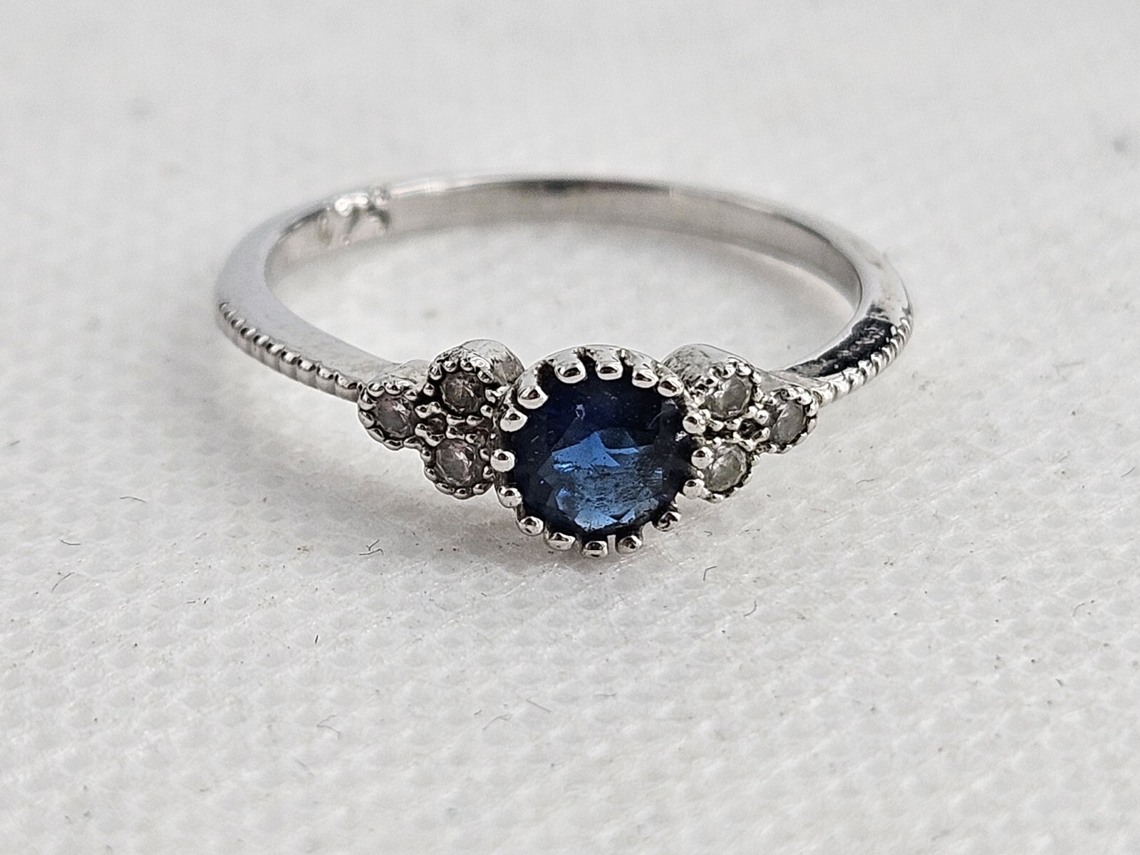 Estate Sterling Purple Enamel Rhinestone Ring And Sterling Blue Rhinestone Ring