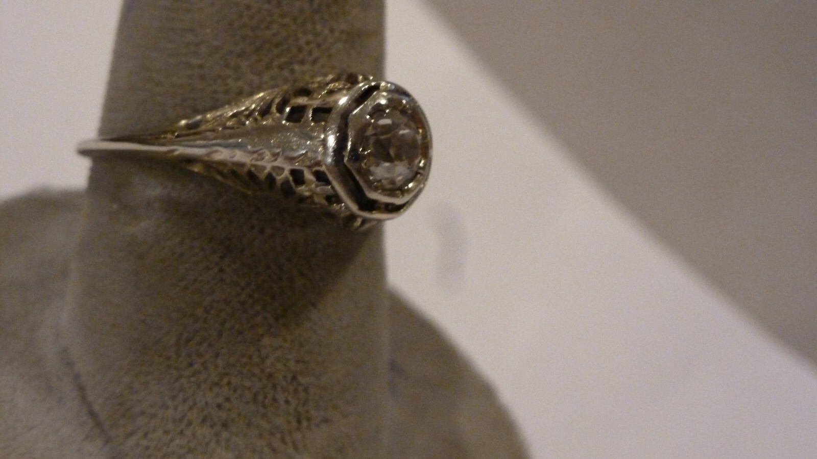 ANTIQUE LADIES 18K WHITE GOLD FILIGREE 50 PT OLD MINE CUT DIAMOND RING SZ 6 3/4