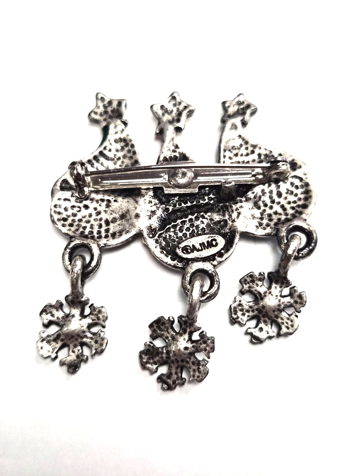 Vintage 90’s Signed AJMC Snowmen W/ Dangle Rhinestone Snowflakes Pin / Brooch