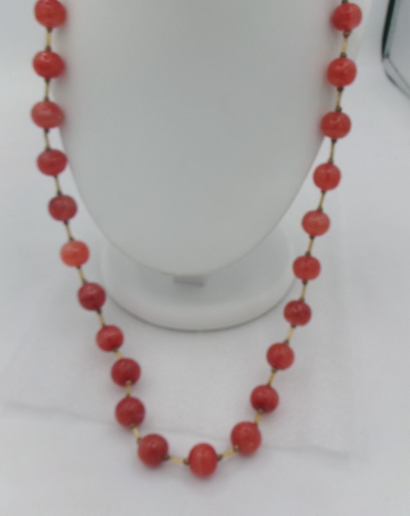 Estate Vintage Grapefruit Pink Coral Glass Round Bead Acrylic Tube Bead Necklace