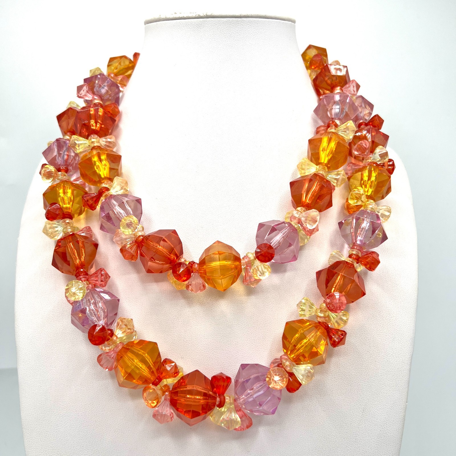 Anka Vintage Lucite Sorbet Bead Necklace 2 Strand Signed