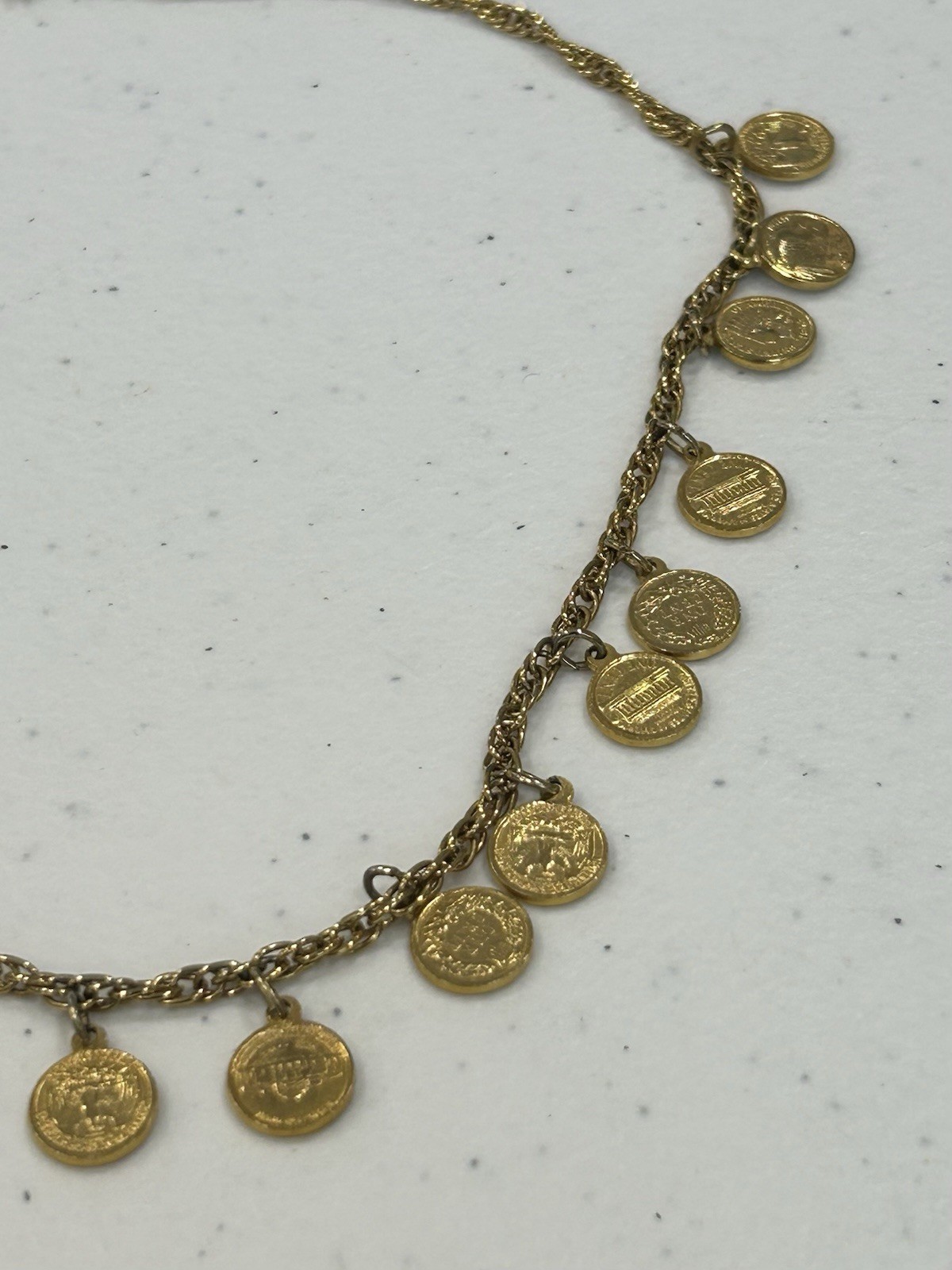 Vintage 17” Gold Tone 20 US Coin Charm Necklace