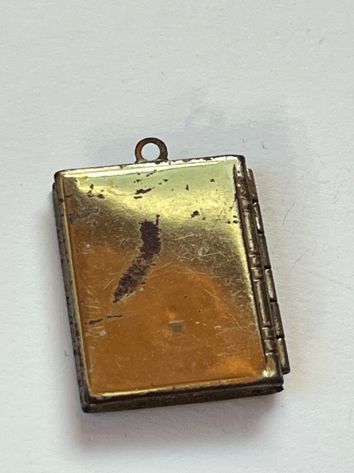 Vintage Etched Goldtone Book Locket Pendant – about 1 x 0.75 inches not includin