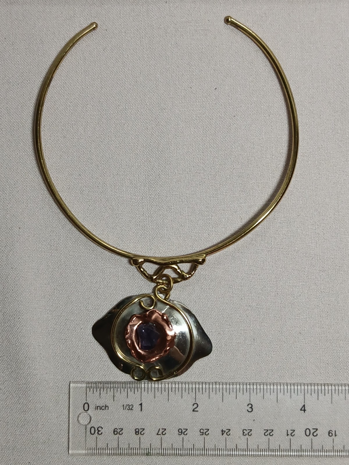 Vintage Art Nouveau Style Amethyst Gold Silver Tone Necklace Choker