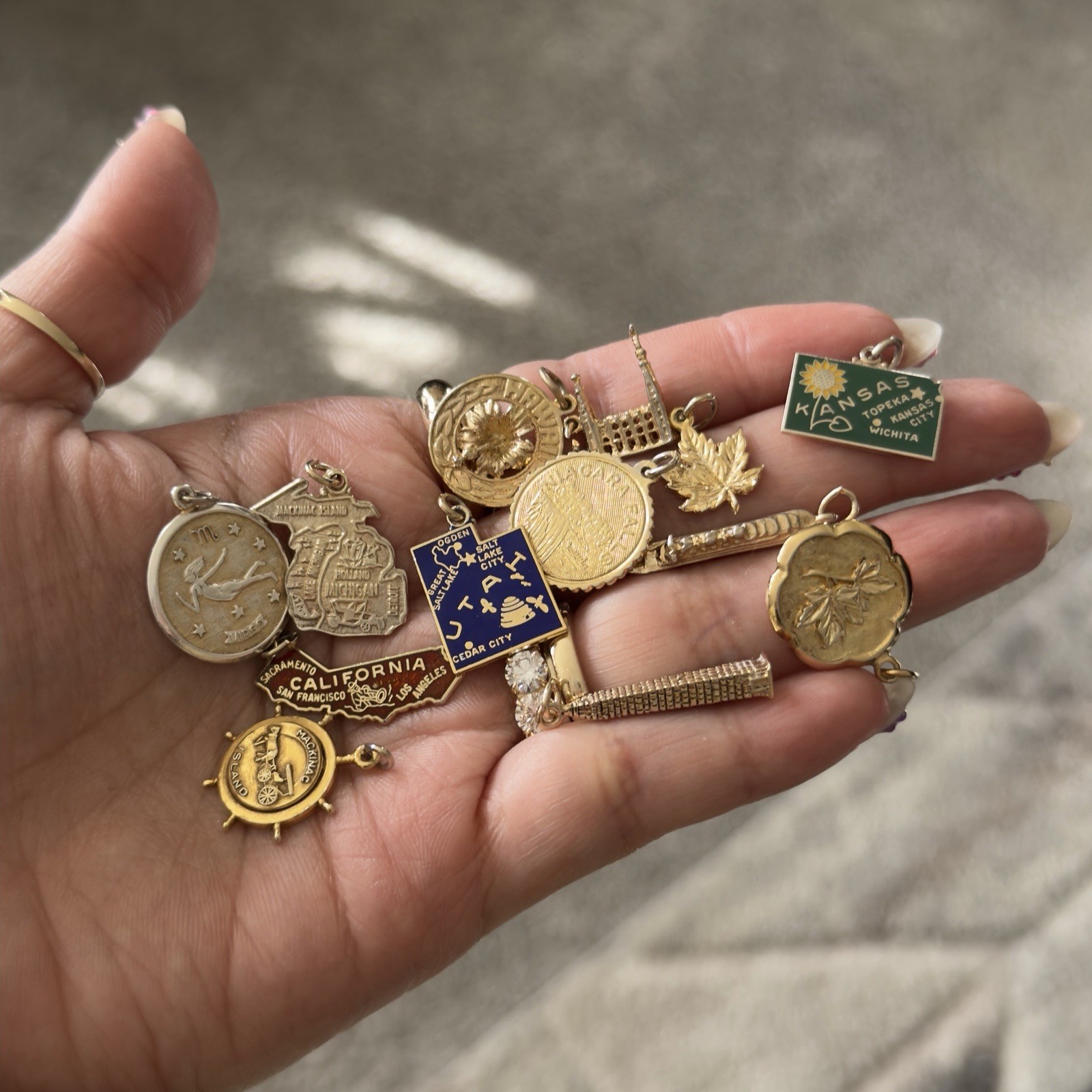 Vintage Collectibles Gold Over Sterling Silver 13 Charms Lot
