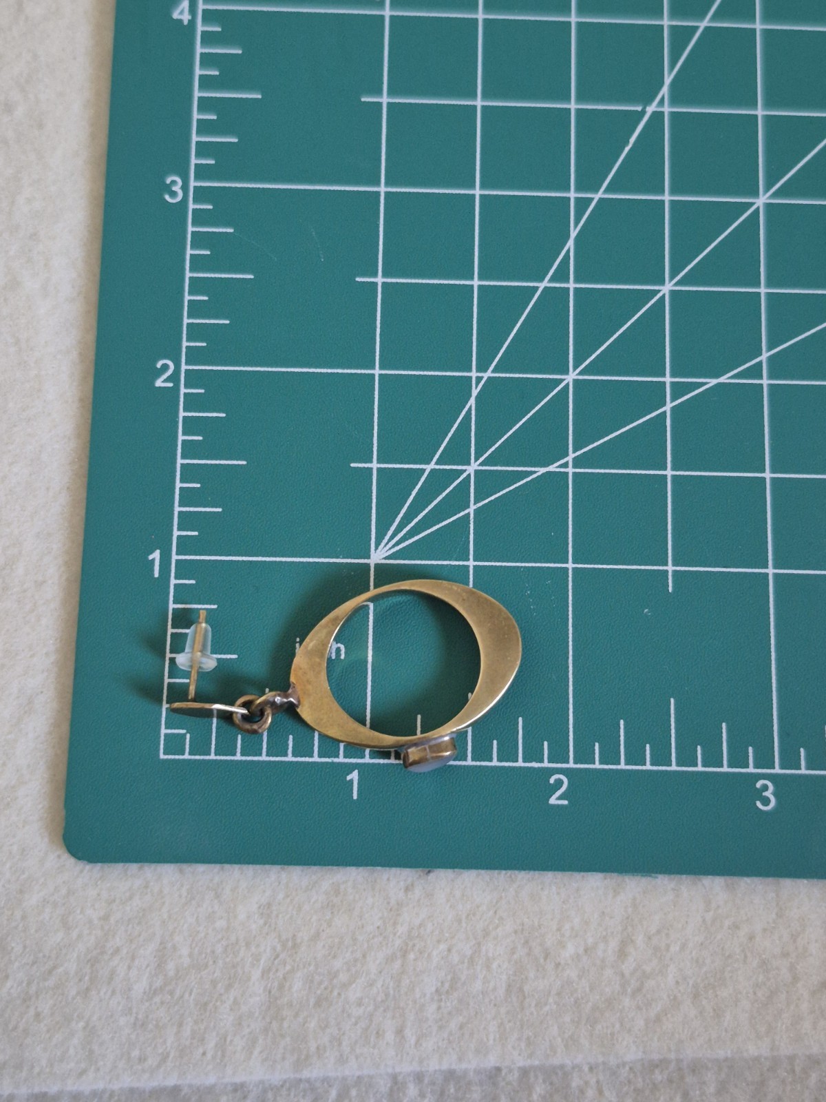 Vintage Brass Drop Earrings with Mother Of Pearl Oval Cabochon Stone