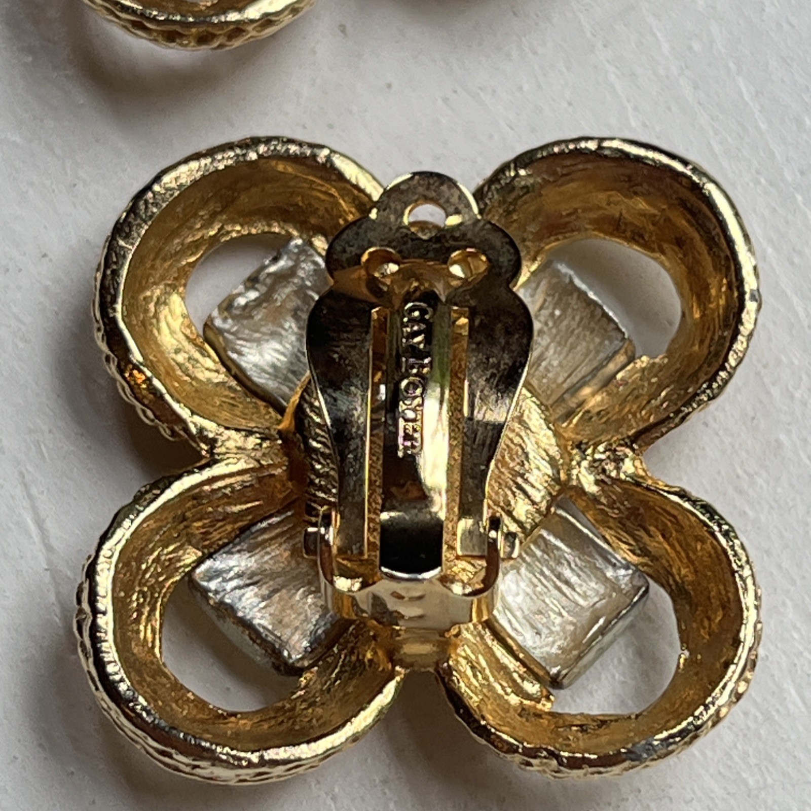 Vintage Gay Boyer Two Tone Gold Silver Braided Statement Clip On Earrings 1980s