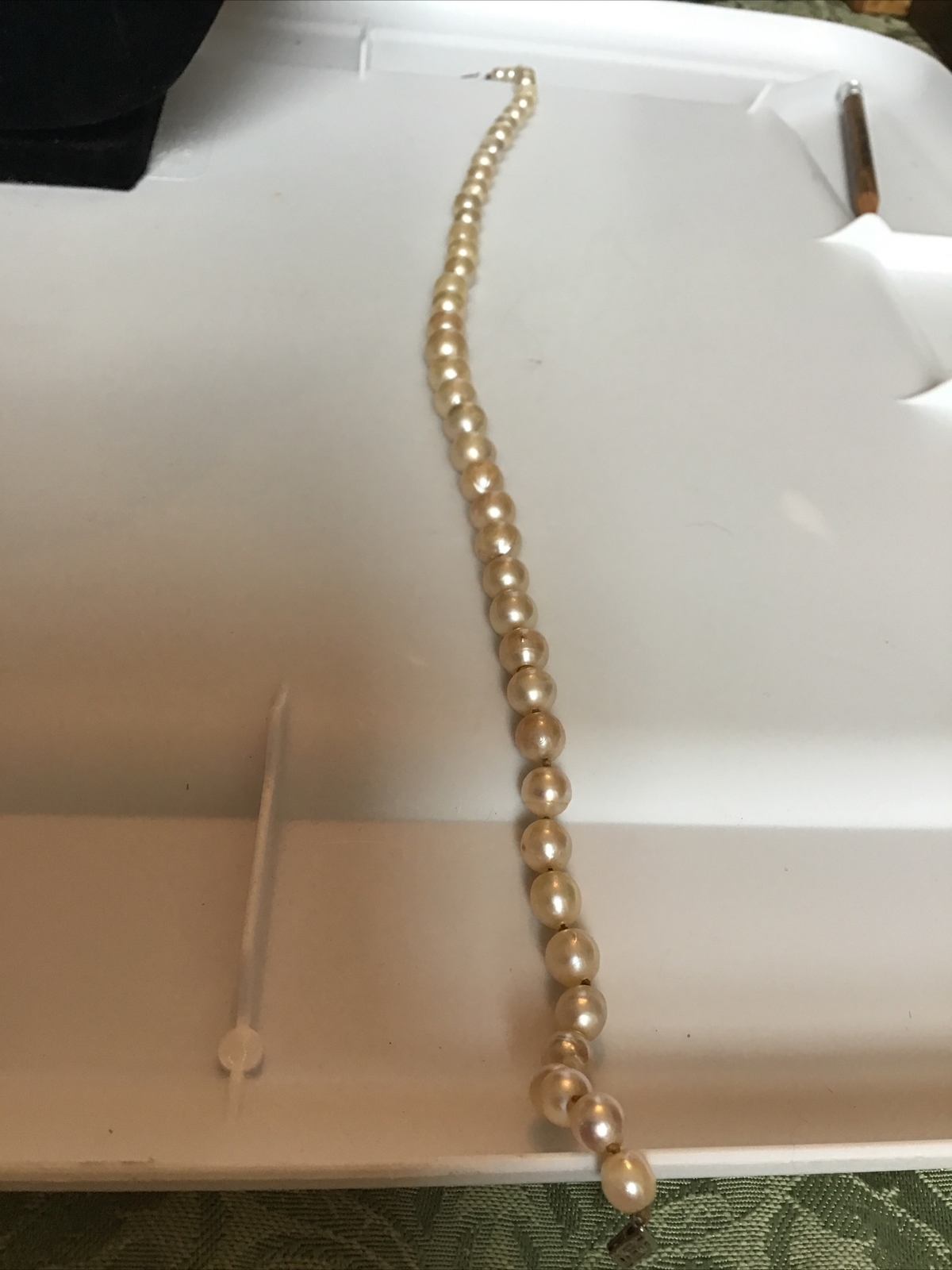 16″ Strand Cultured Graduated Pearls Necklace 2.6-5.3MM Clasp Marked 14k B&Co