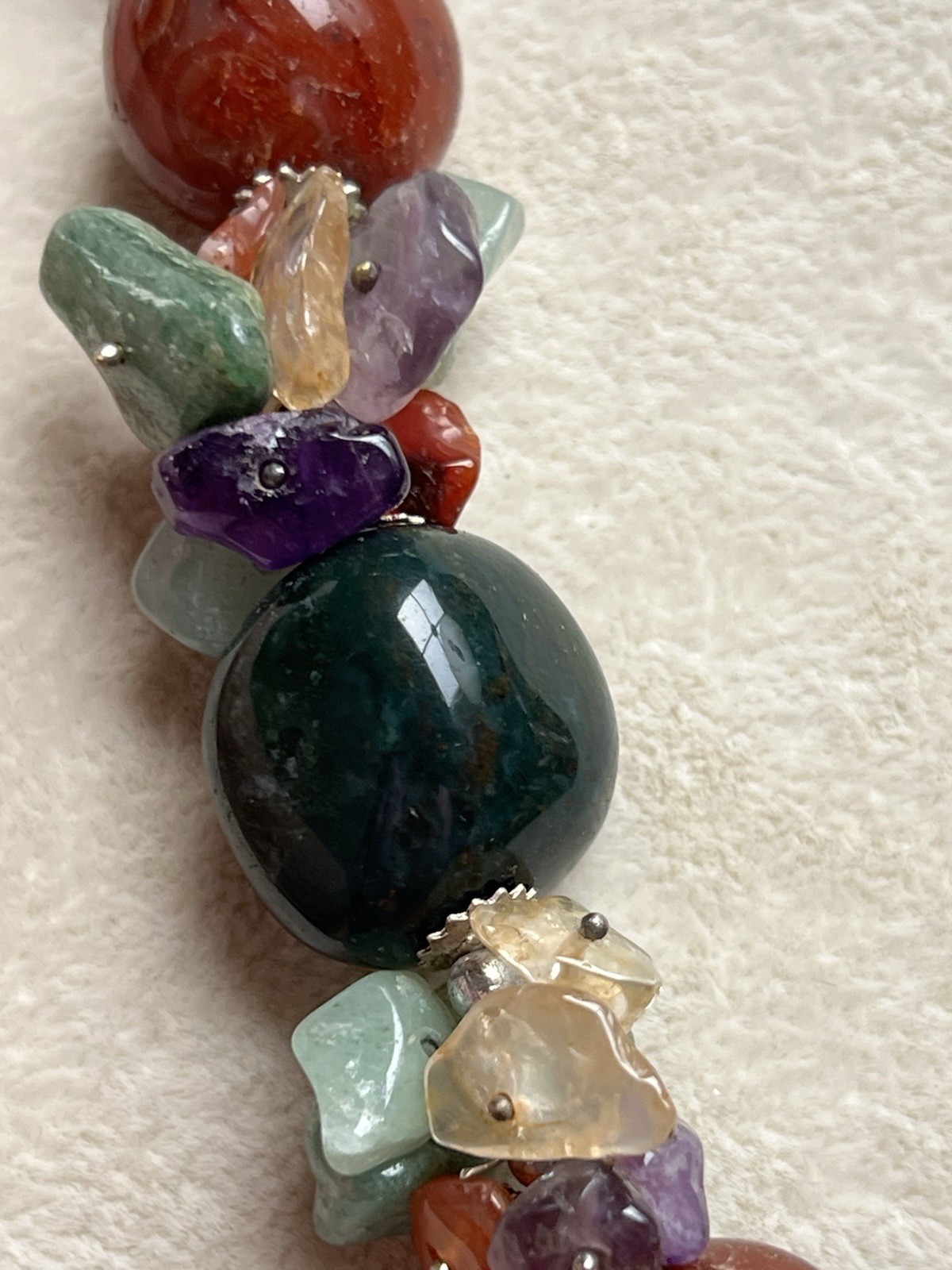 Vintage Bloodstone Carnelian Amethyst Chunky Bead Necklace 20”