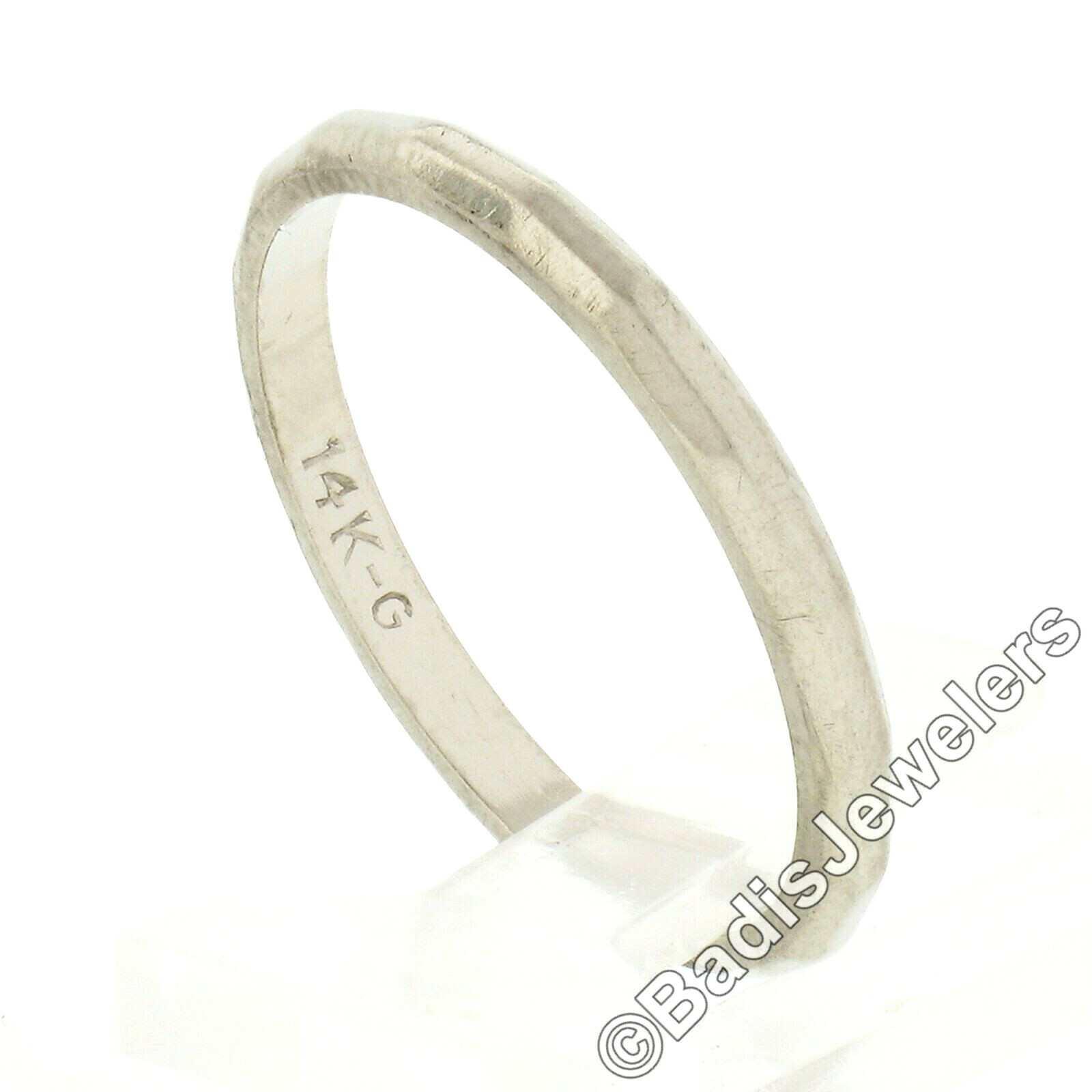 Antique Art Deco 14k White Gold 2mm Polished Faceted Eternity Wedding Band Ring