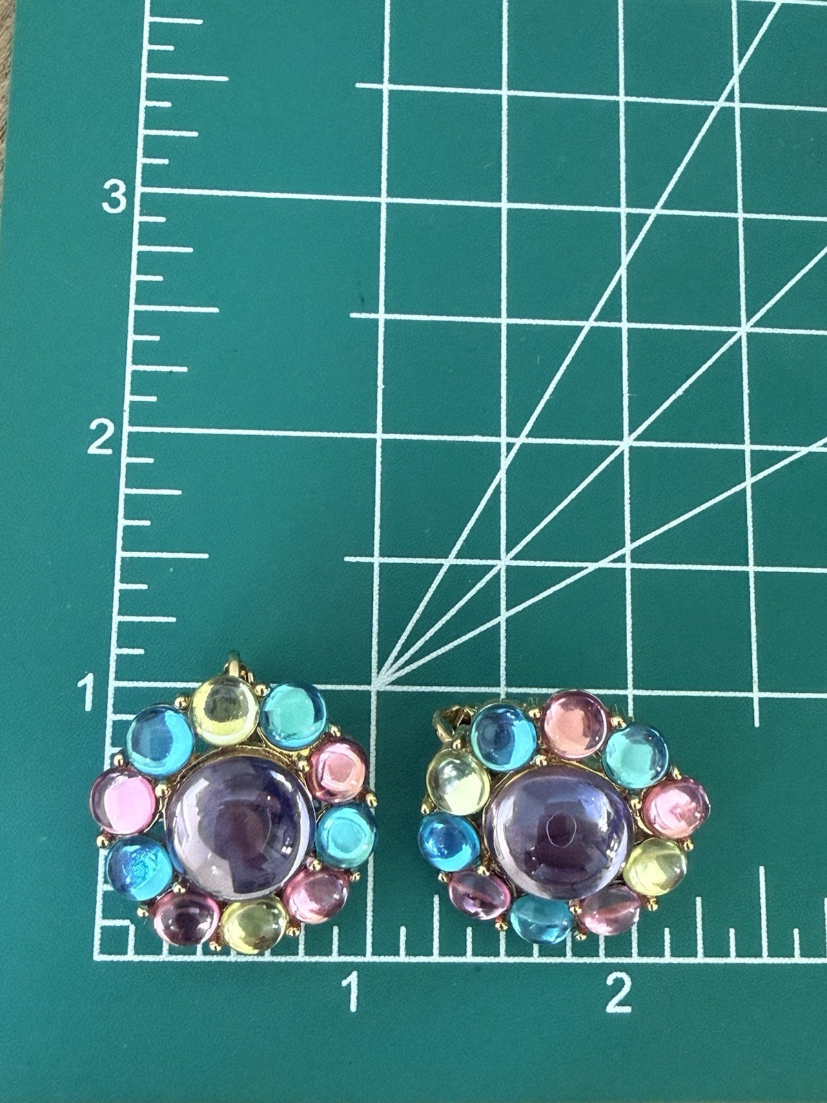 Vintage Trifari Cabachon Pastel Lucite Comfort Clip On Earrings Summer