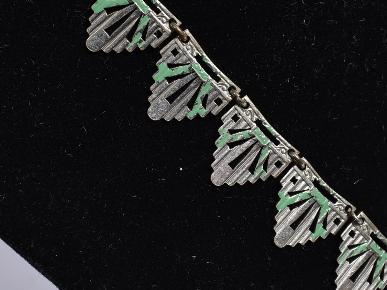 Vintage circa 1920 egyptian revival necklace carved green glass Germany