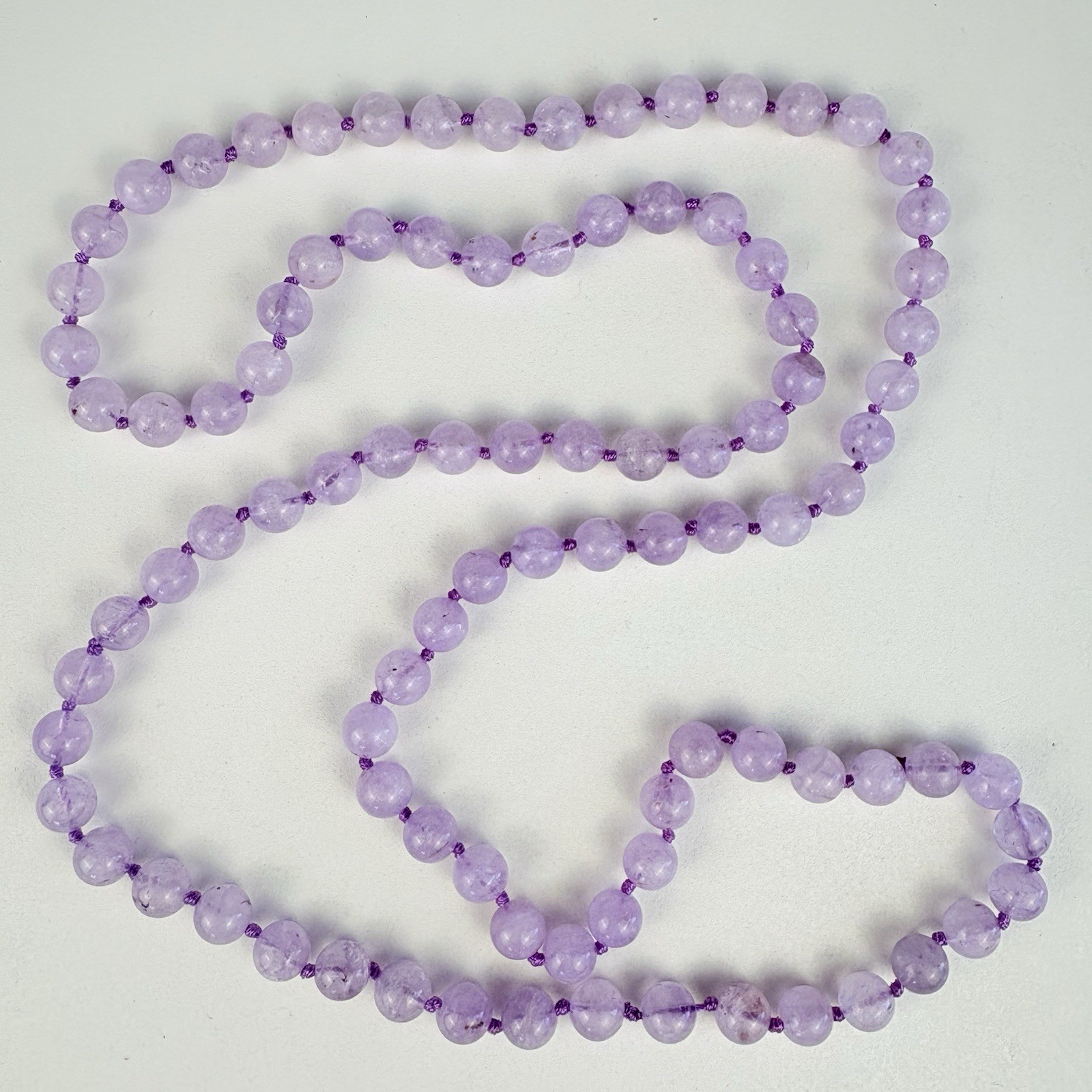 Vintage Pale Lavender Amethyst Bead Individually Knotted Strand 36” Necklace 75g