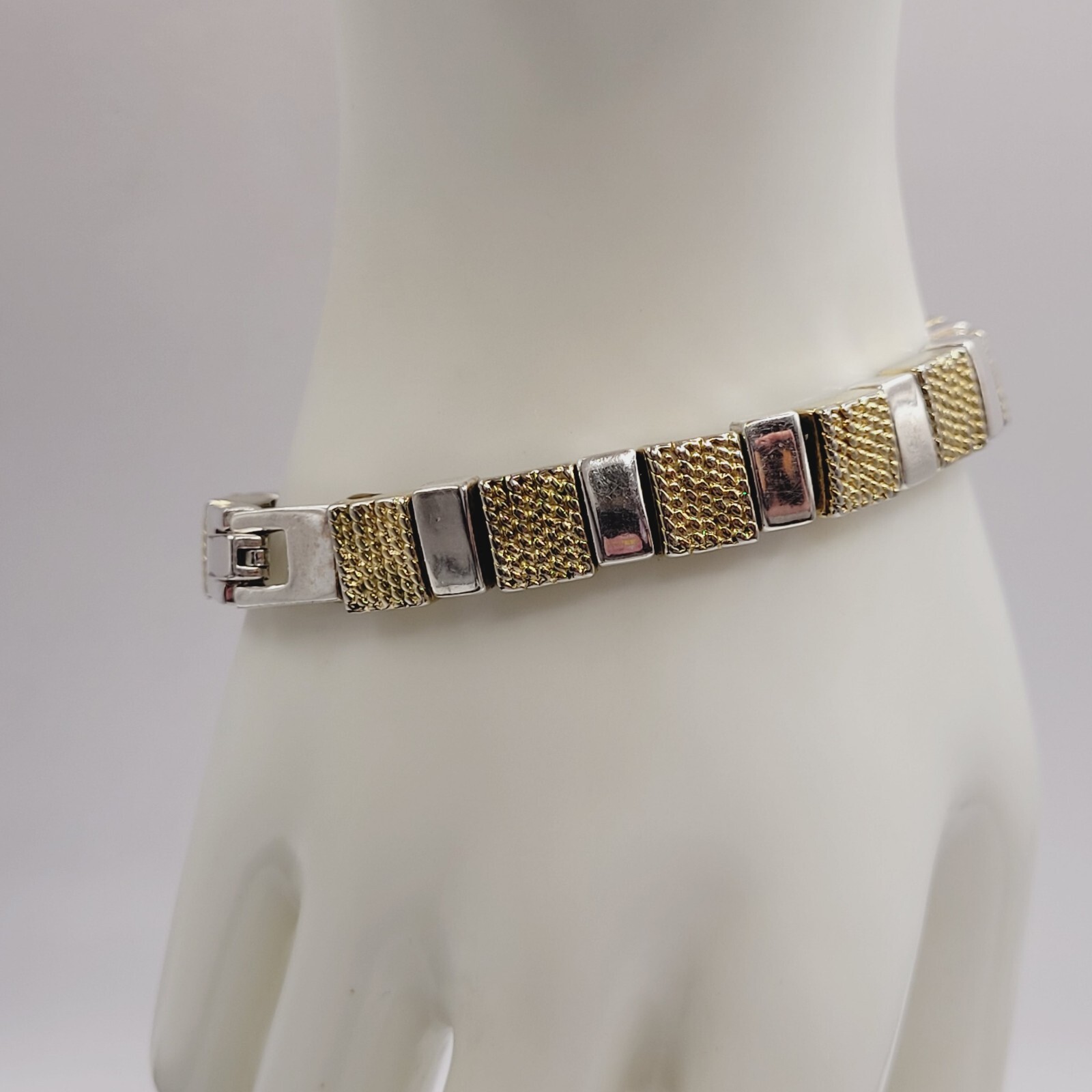 Napier Vintage Textured Gold & Polished Silver Tone Link Bracelet 7.25 In Signed