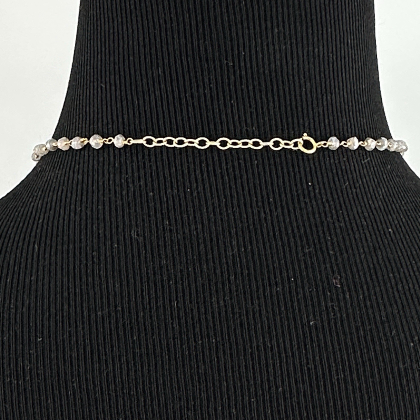 DRUZY teardrop pendant necklace – vintage labradorite bead rosary chain GF clasp