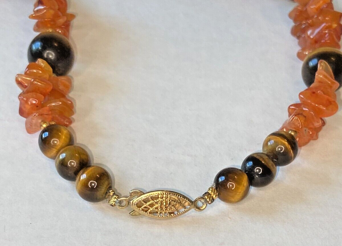 VTG Chinese Carved Jade Balls, Tiger’s Eye, Cloisonne & Carnelian Stone Necklace