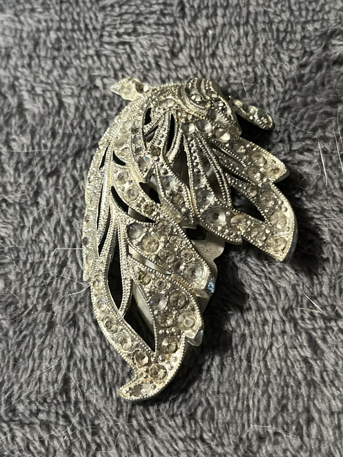 Vintage Filigree Hinged Brooch Scarf Signed NE New England Glass Works Crystal