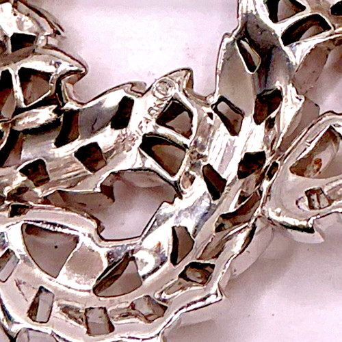 Signed Trifari – Open Work Clear Navette Round Brooch-Two Tone – circa 1950