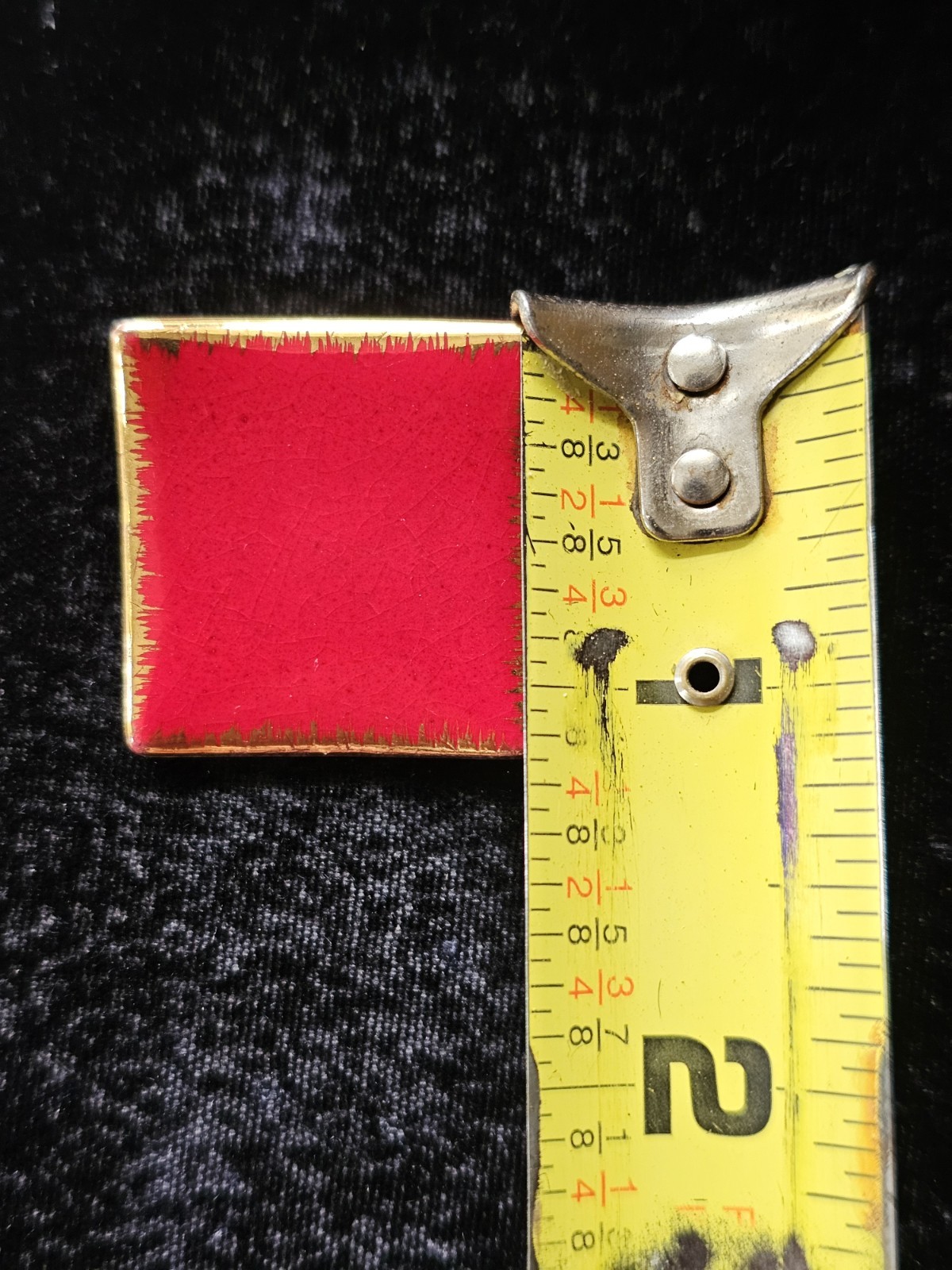 Milvern Co Brooch Handpainted Square Red Gold Curved Edge Design Signed Mcm