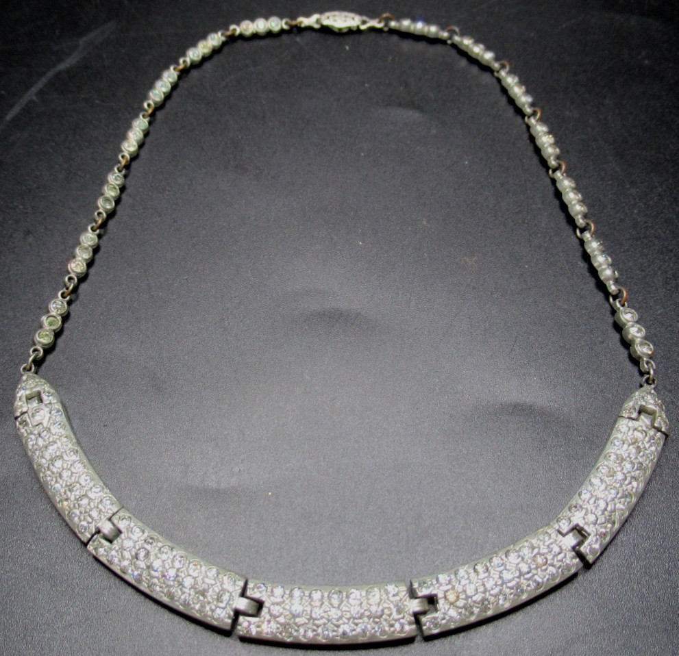 Antique Art Deco Sparkling Ice Rhinestone Pot Metal Necklace