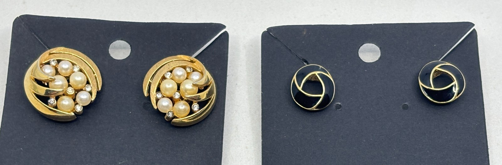 2 Pairs Vintage 1955-1980s TRIFARI Clip On Earrings Gold Tone