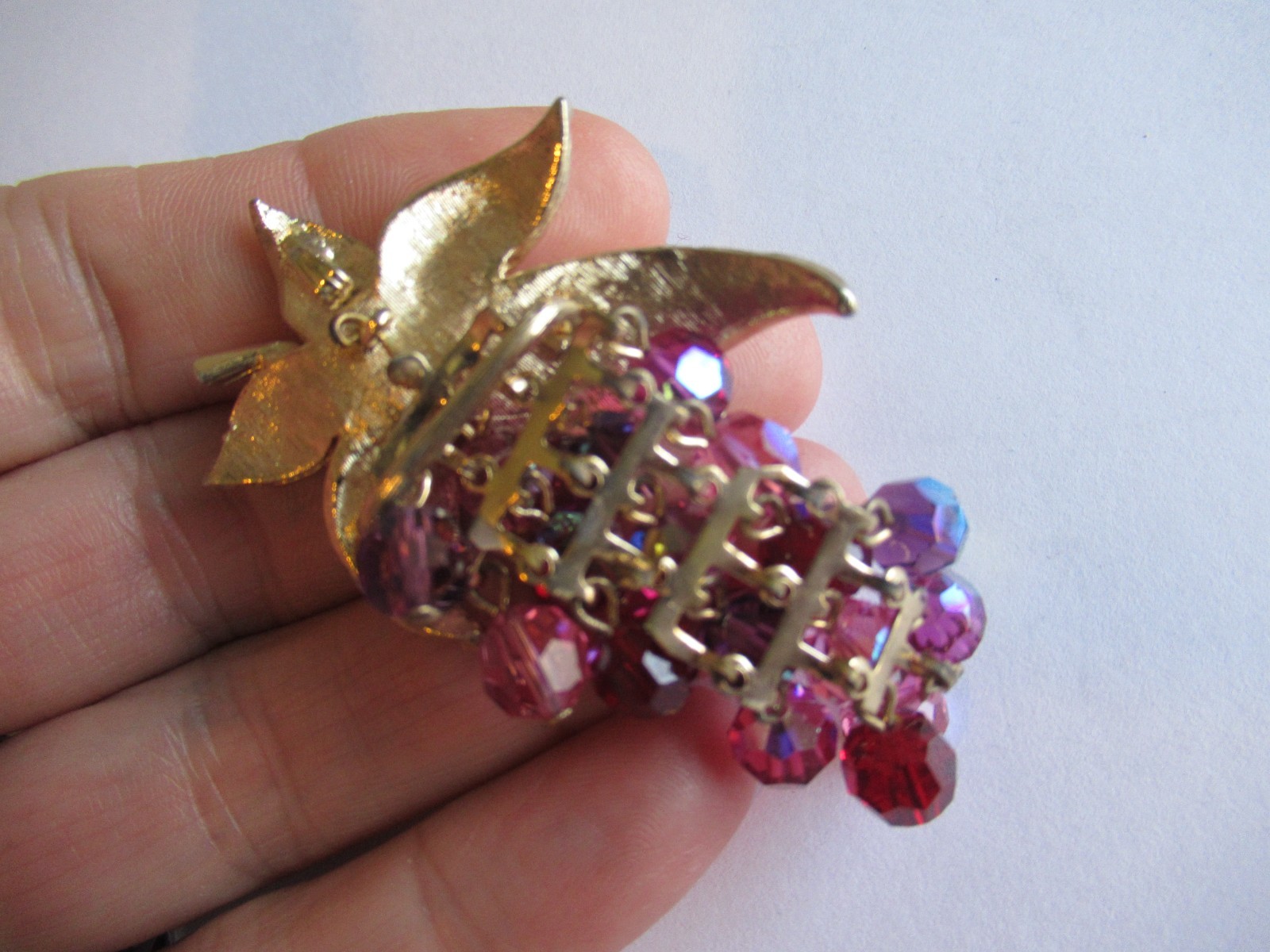 Vintage Hot Pink AB Crystal Grape Dangle Pendant